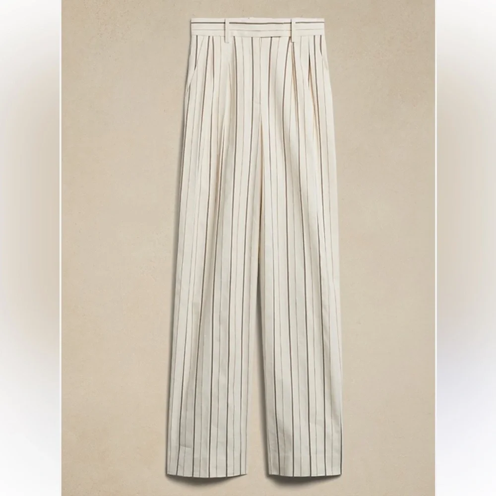 Banana Republic NWT Alva Linen Cotton Stripe Wide Leg High Rise Trouser US8/P